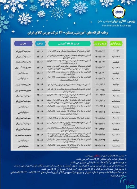 بورس کالا با ۱۸ کارگاه آموزشی به استقبال زمستان می رود